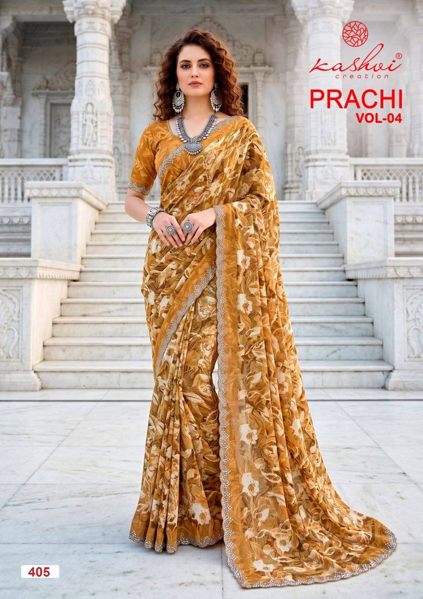 PRACHI VOL. 4 By KASHVI CREATION 401 To 408 Series Series Indian Traditional Wear PC RIMZIM sarees At Wholesale Price
